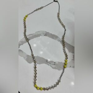 Loft Beaded Necklace Yellow White Silver Long